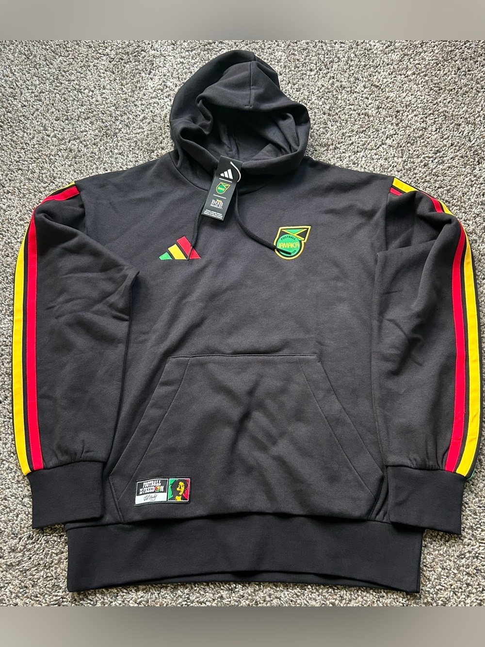 Adidas Mens Jamaica DNA Fleece Hoodie Black Size Medium JY5216